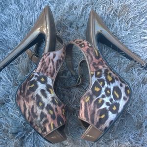 Leopard peep toe heels
